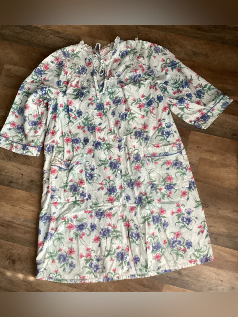 Rosa’s Closet flannel Floral Nightgown - White with Purple & Pink Flowers